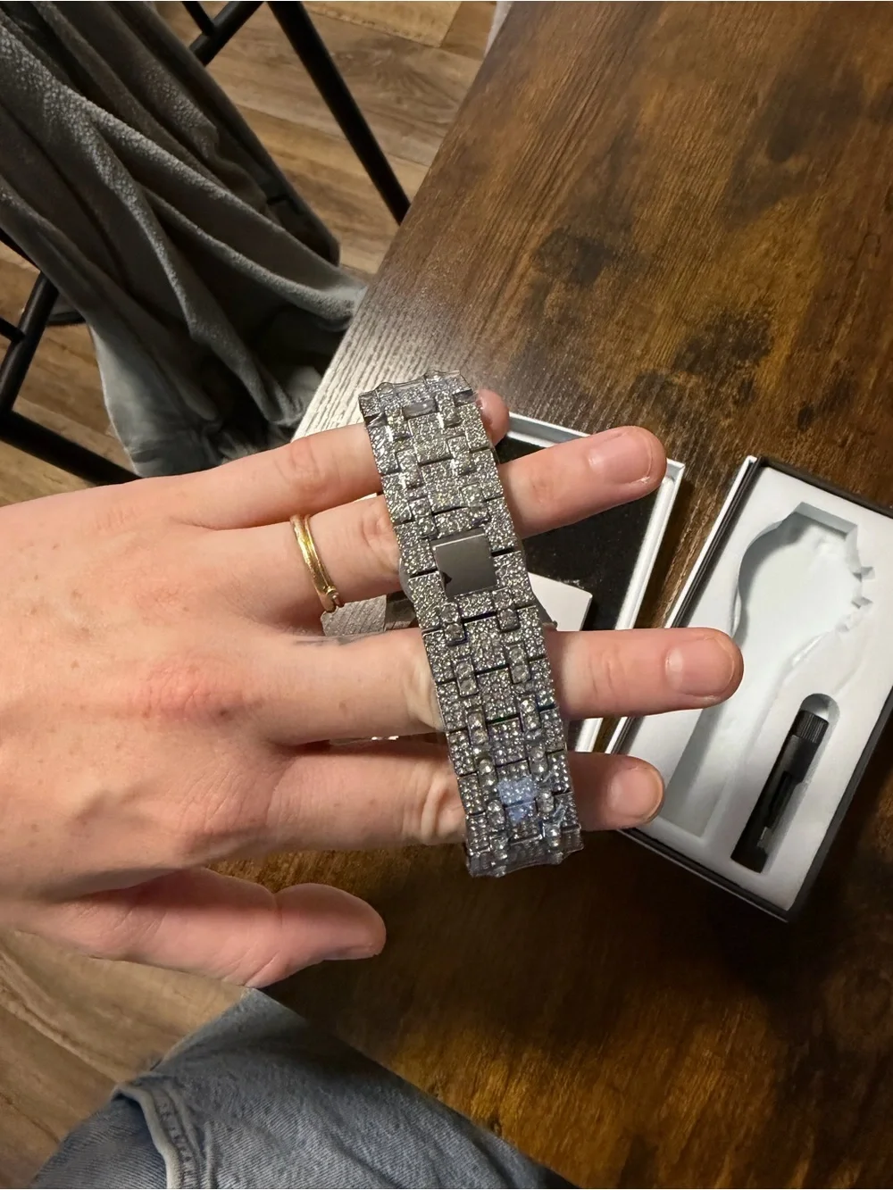 Men's Silver Crystal-Embellished Watch - Fashion Statement Timepiece